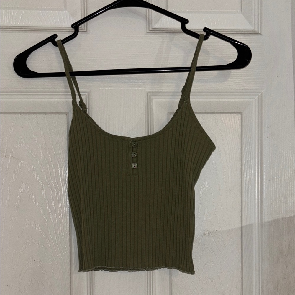 American Eagle Outfitters Green Ribbed Crop Camisole